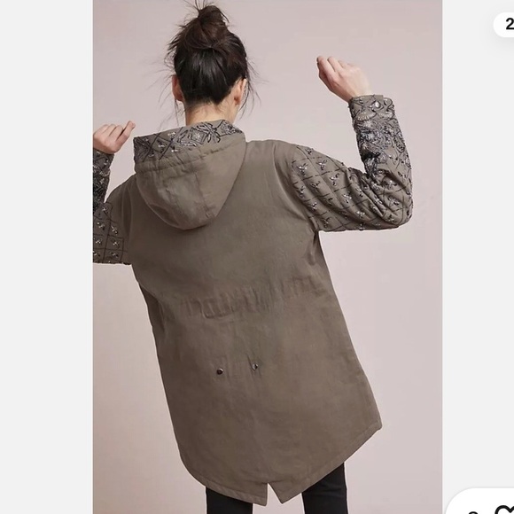 Anthropologie Seen Worn Kept GENEVA beaded olive Utility Jacket size 2 - Picture 2 of 16